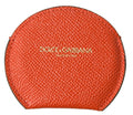 Dolce & Gabbana Orange Calfskin Leather Round Logo Hand Mirror Holder by Dolce & Gabbana