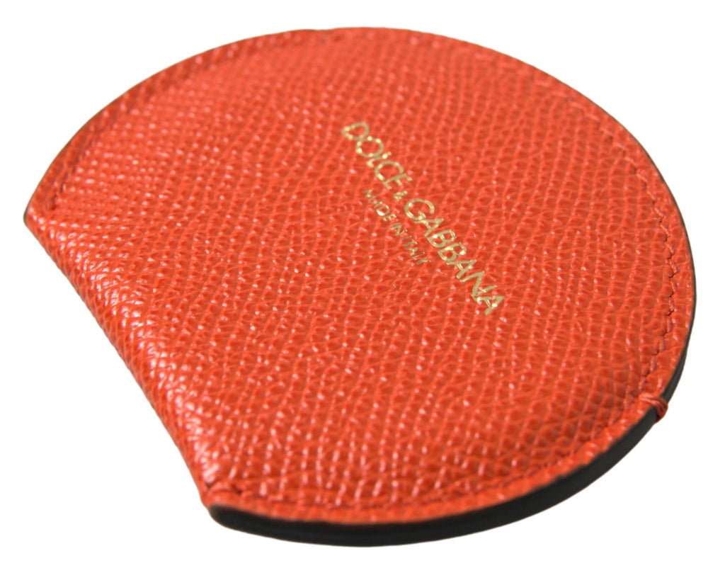 Dolce & Gabbana Orange Calfskin Leather Round Logo Hand Mirror Holder by Dolce & Gabbana