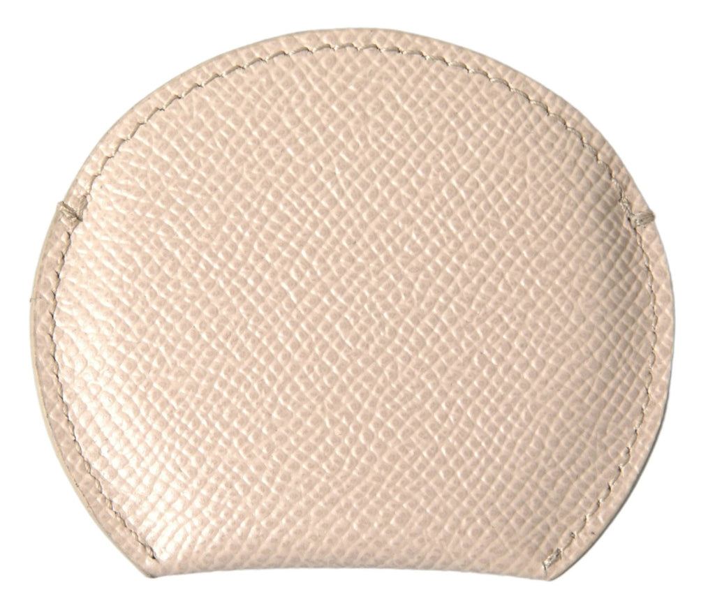 Dolce & Gabbana Beige Calfskin Leather Round Logo Hand Mirror Holder by Dolce & Gabbana