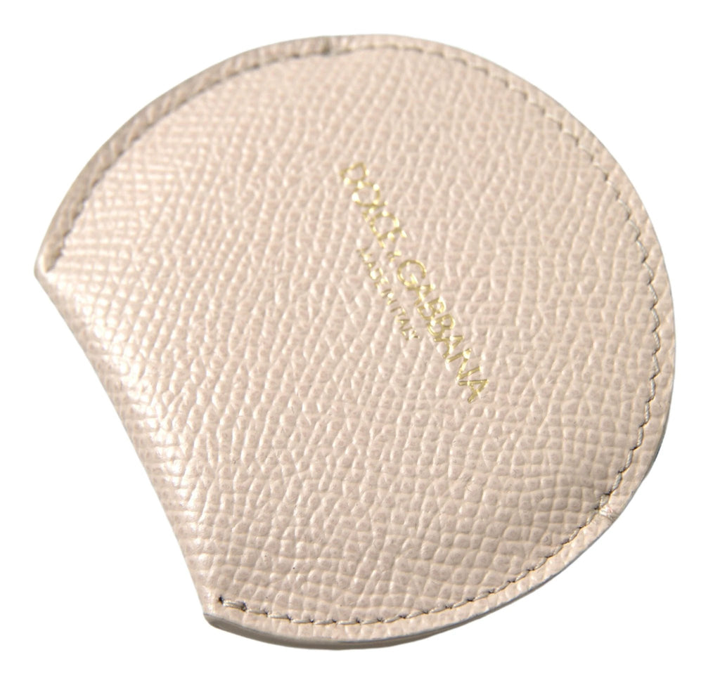 Dolce & Gabbana Beige Calfskin Leather Round Logo Hand Mirror Holder by Dolce & Gabbana