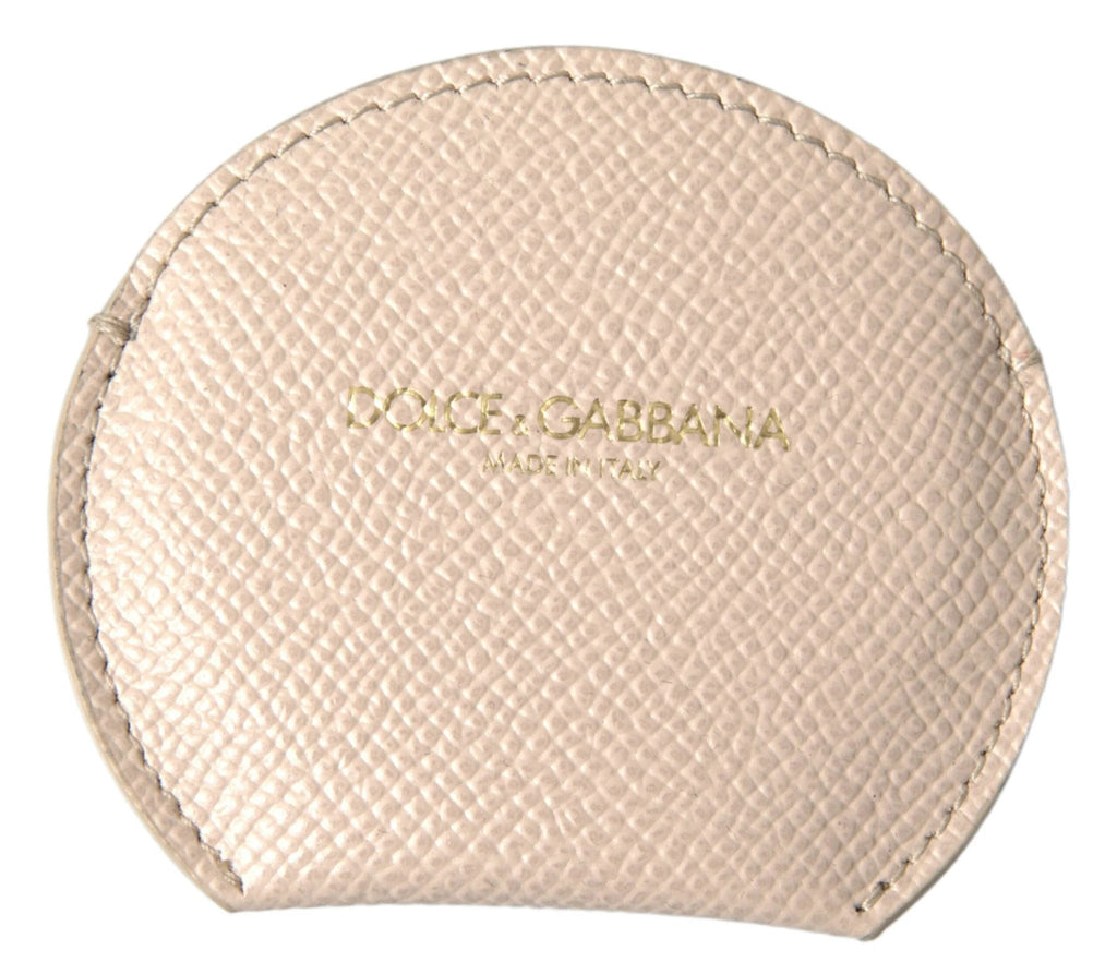 Dolce & Gabbana Beige Calfskin Leather Round Logo Hand Mirror Holder by Dolce & Gabbana