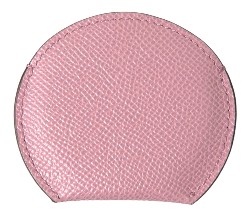 Dolce & Gabbana Pink Calfskin Leather Round Logo Print Hand Mirror Holder by Dolce & Gabbana