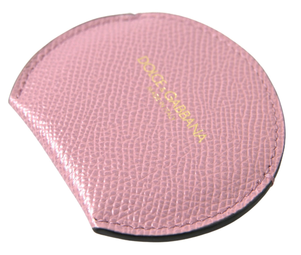 Dolce & Gabbana Pink Calfskin Leather Round Logo Print Hand Mirror Holder by Dolce & Gabbana