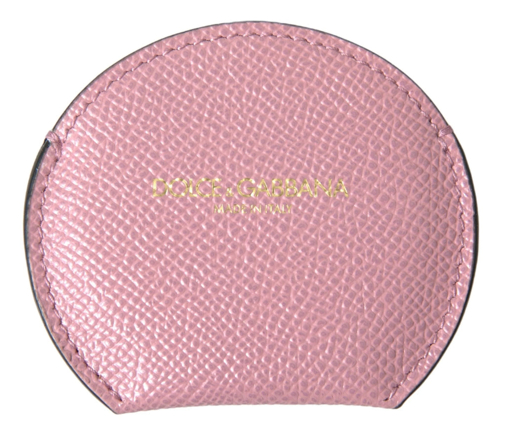 Dolce & Gabbana Pink Calfskin Leather Round Logo Print Hand Mirror Holder by Dolce & Gabbana