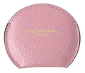 Dolce & Gabbana Pink Calfskin Leather Round Logo Print Hand Mirror Holder by Dolce & Gabbana