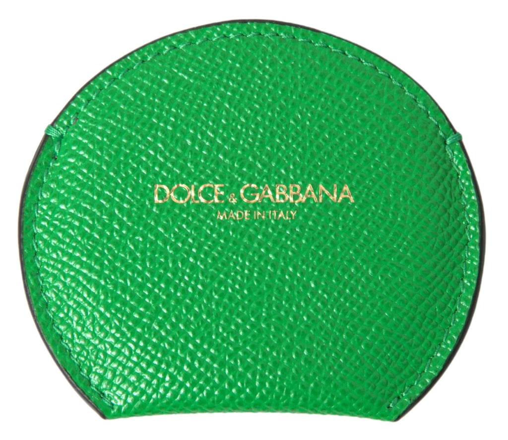 Dolce & Gabbana Green Calfskin Leather Round Logo Hand Mirror Holder by Dolce & Gabbana