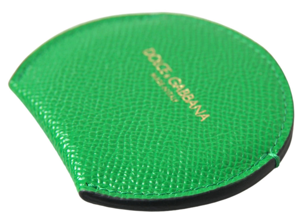 Dolce & Gabbana Green Calfskin Leather Round Logo Hand Mirror Holder by Dolce & Gabbana