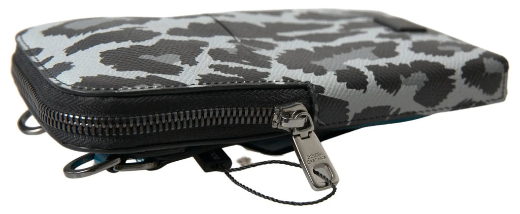 Sac bandoulière homme Dolce &amp; Gabbana en cuir léopard gris avec pochette pour téléphone