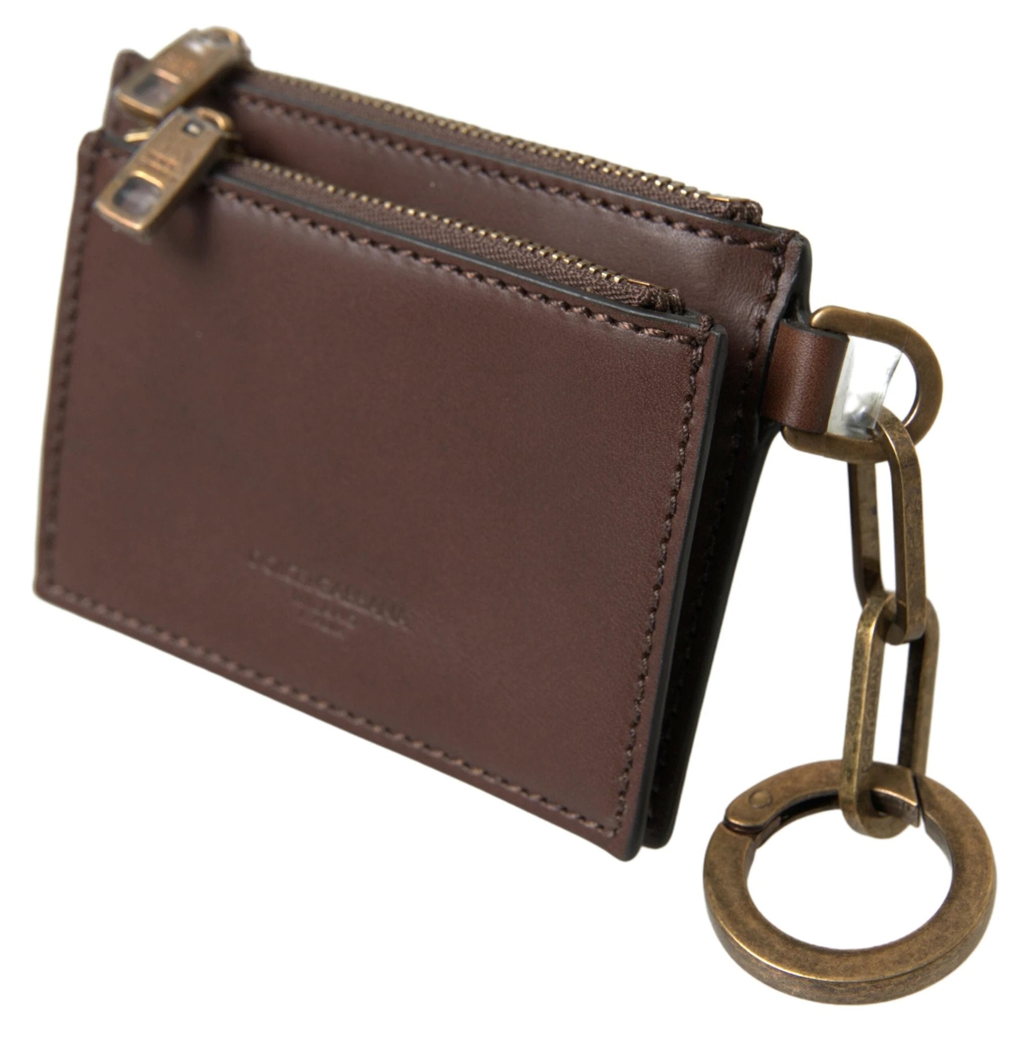 Dolce & Gabbana Brown Leather Zip Logo Keyring Coin Purse Wallet by Dolce & Gabbana