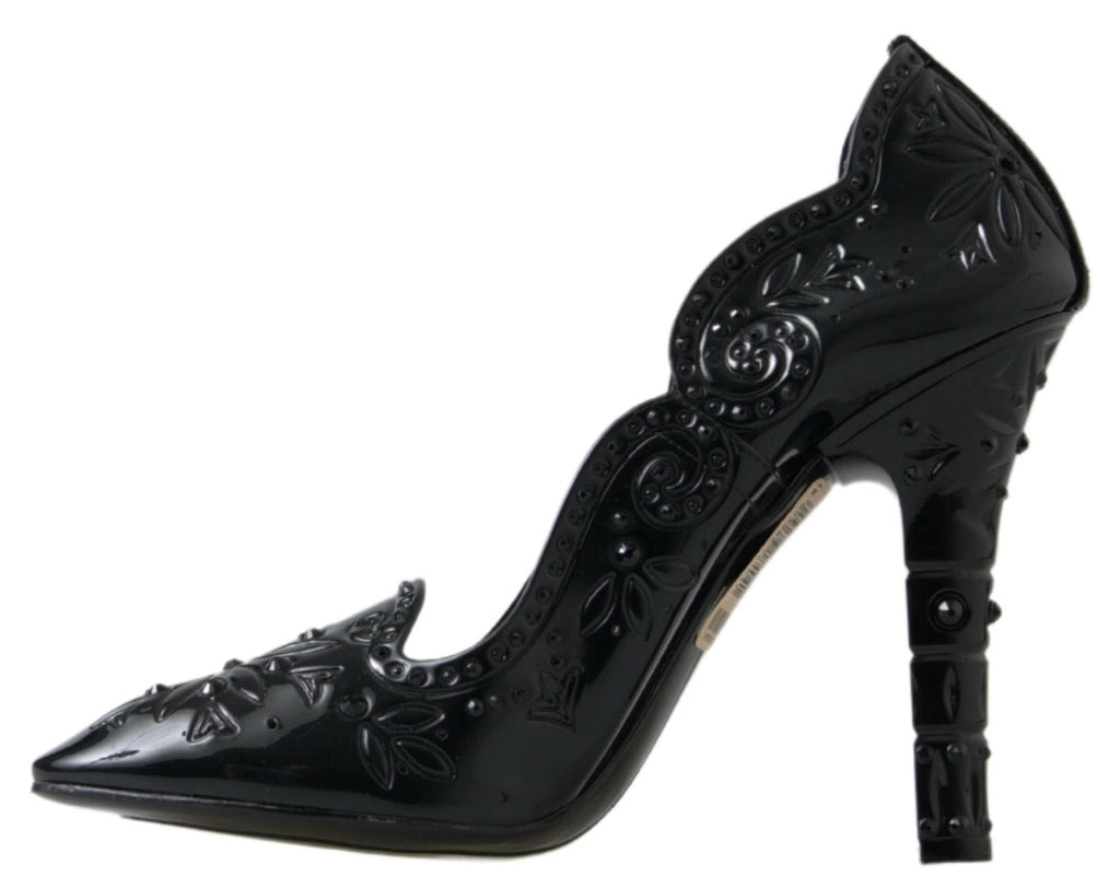 Dolce & Gabbana Black CINDERELLA Floral Crystal Heels Shoes by Dolce & Gabbana
