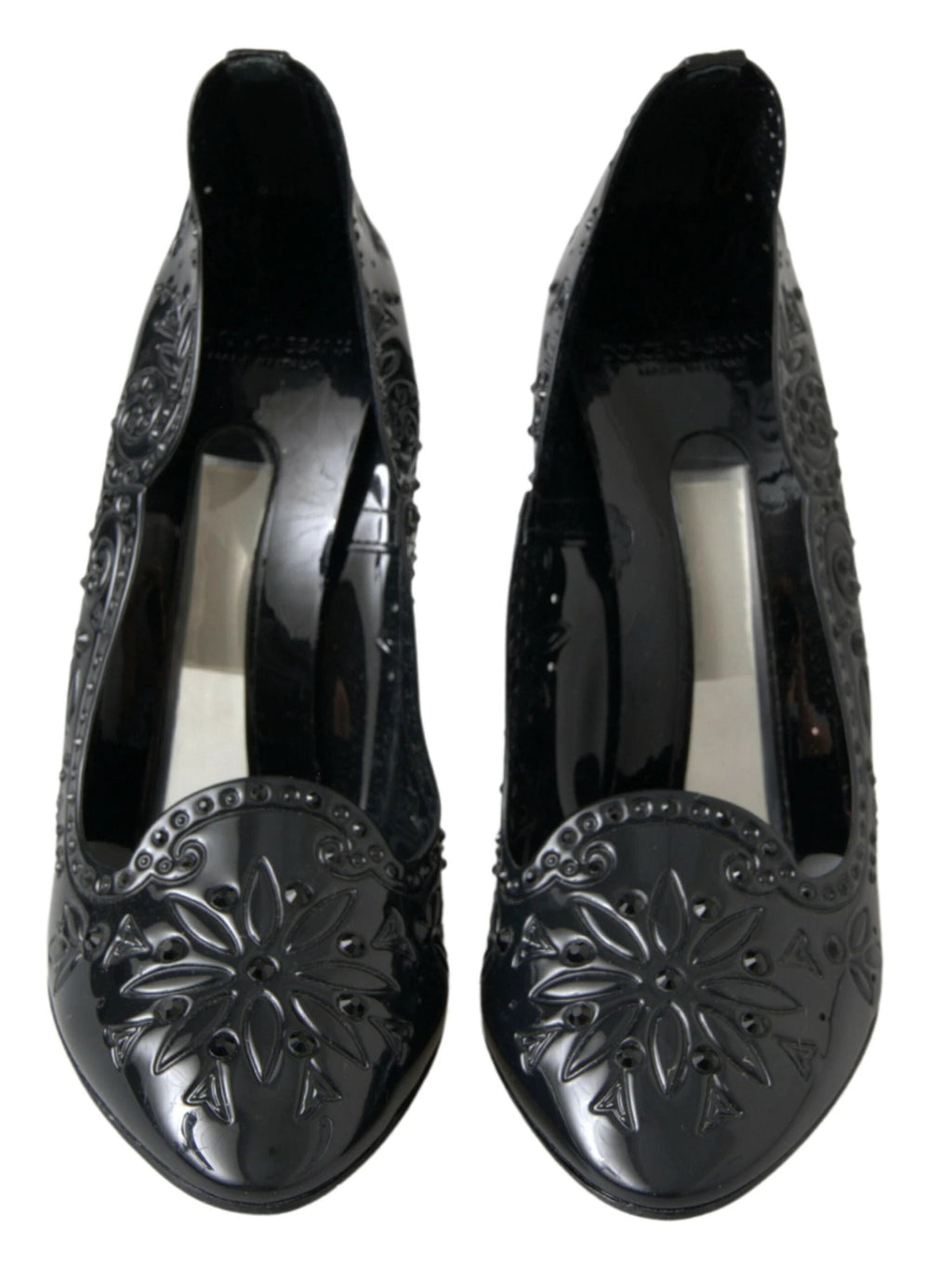 Dolce & Gabbana Black CINDERELLA Floral Crystal Heels Shoes by Dolce & Gabbana