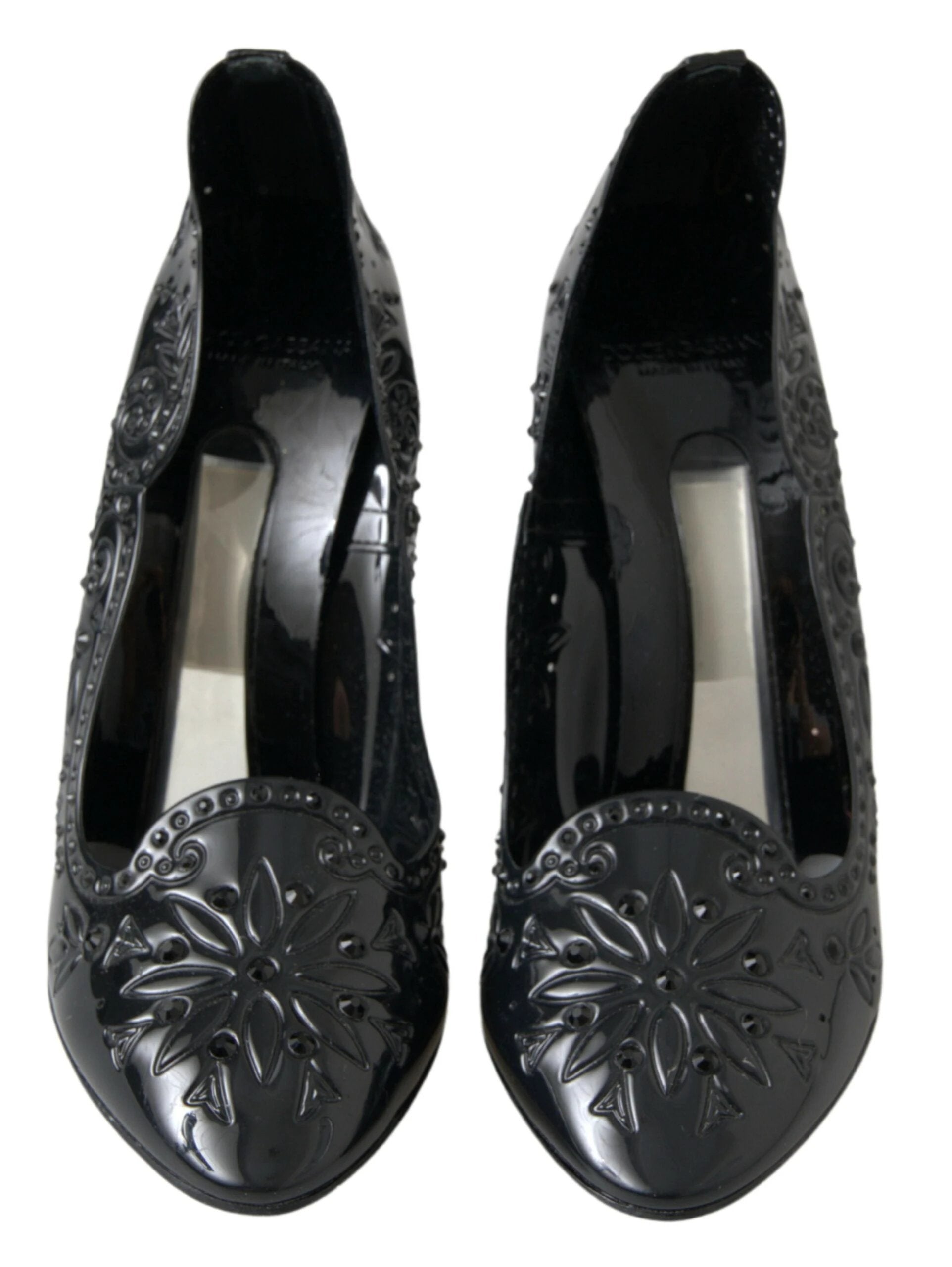 Dolce & Gabbana Black CINDERELLA Floral Crystal Heels Shoes by Dolce & Gabbana