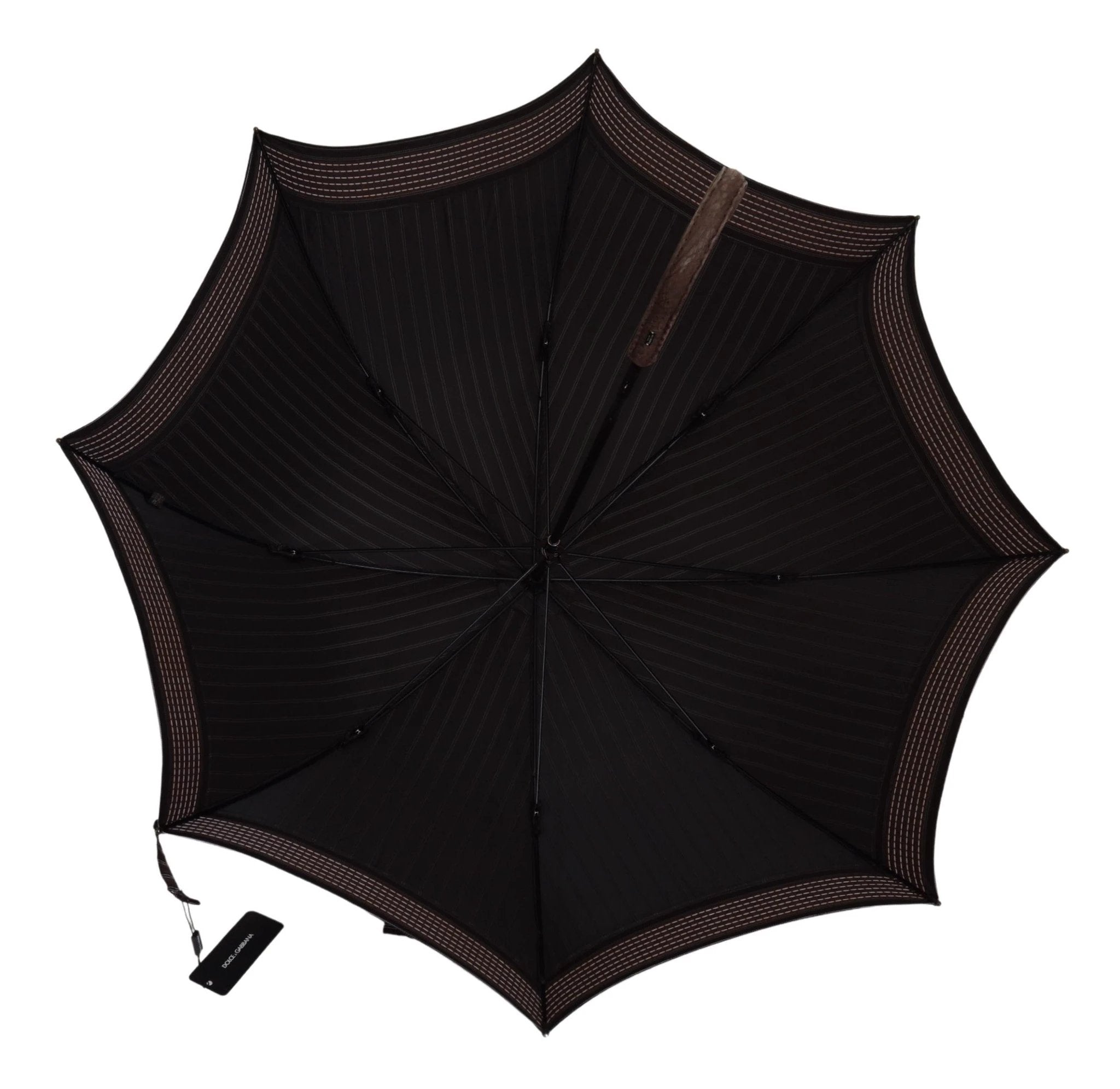 Dolce & Gabbana Brown Striped Leather Handle Collapsible Sartoria Umbrella by Dolce & Gabbana
