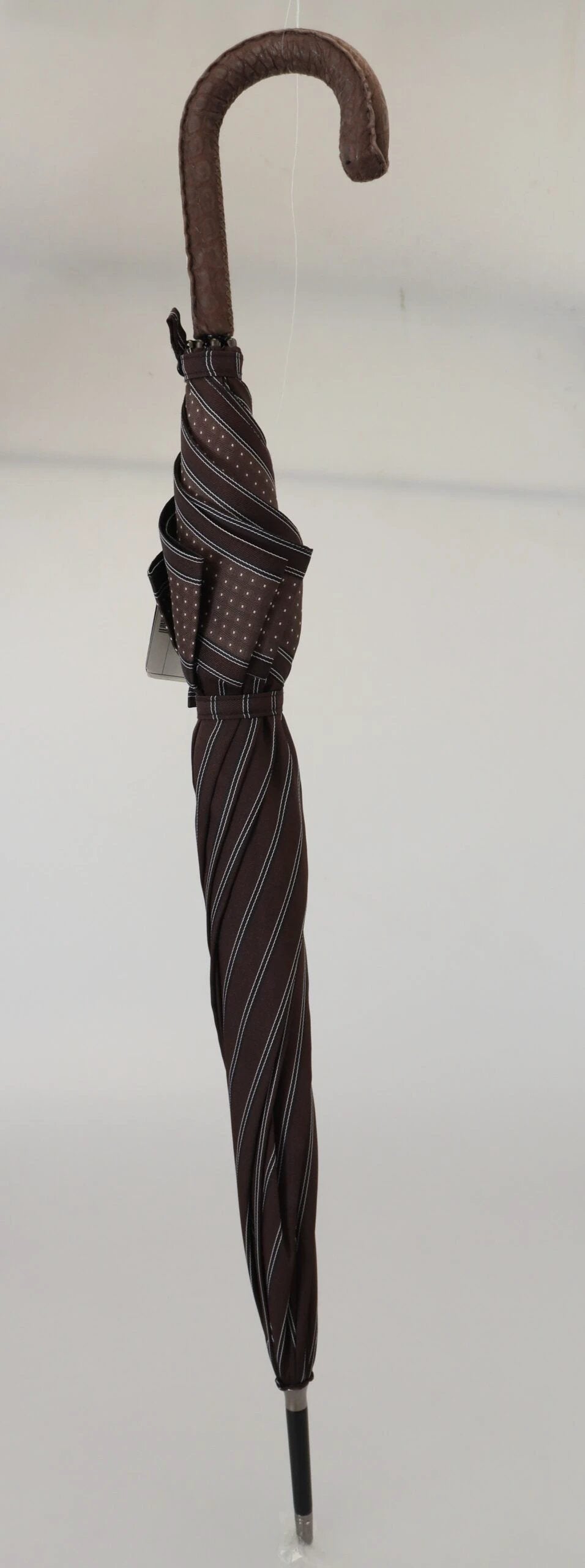 Dolce & Gabbana Brown Striped Leather Handle Collapsible Sartoria Umbrella by Dolce & Gabbana
