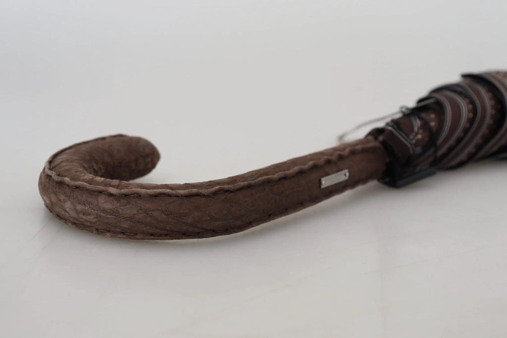 Dolce & Gabbana Brown Striped Leather Handle Collapsible Sartoria Umbrella by Dolce & Gabbana