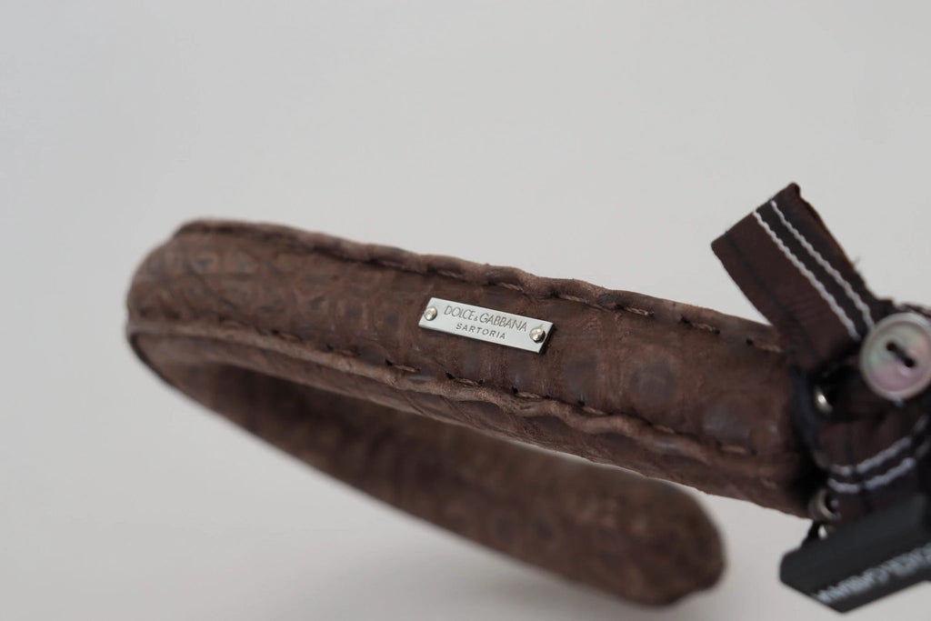 Dolce & Gabbana Brown Striped Leather Handle Collapsible Sartoria Umbrella by Dolce & Gabbana