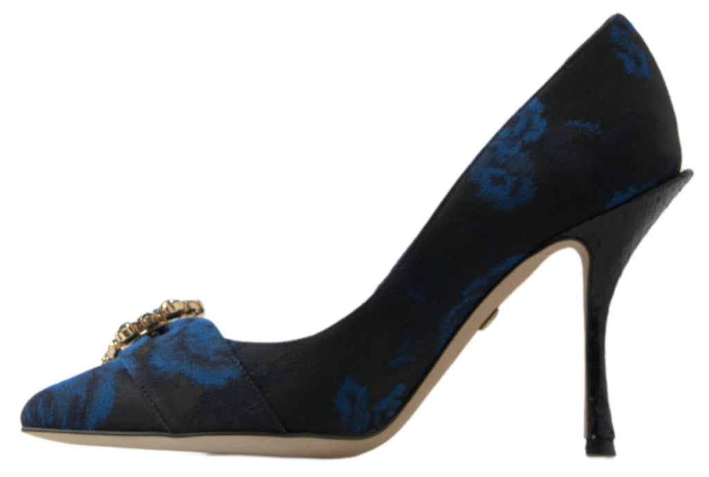 Dolce & Gabbana Blue Floral Ayers Crystal Pumps Shoes by Dolce & Gabbana