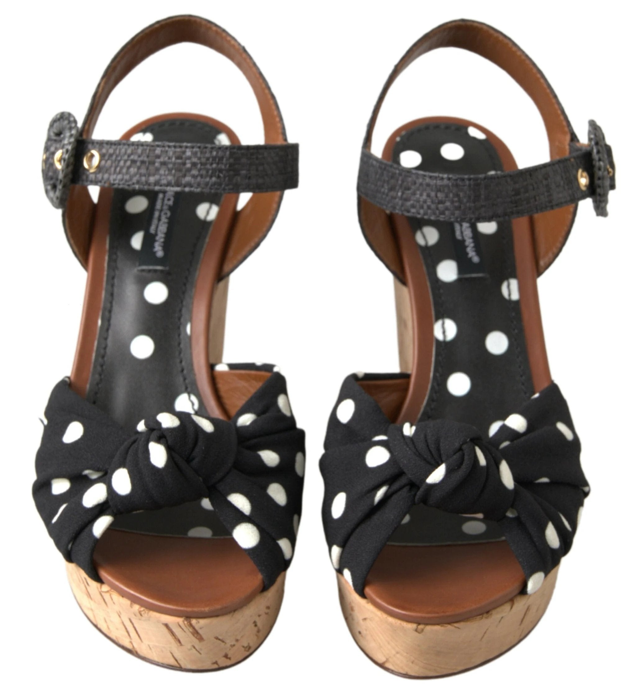 Dolce & Gabbana Black Wedges Polka Dotted Ankle Strap Shoes Sandals by Dolce & Gabbana