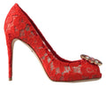 Dolce & Gabbana Red Taormina Lace Crystal Heels Pumps Shoes by Dolce & Gabbana
