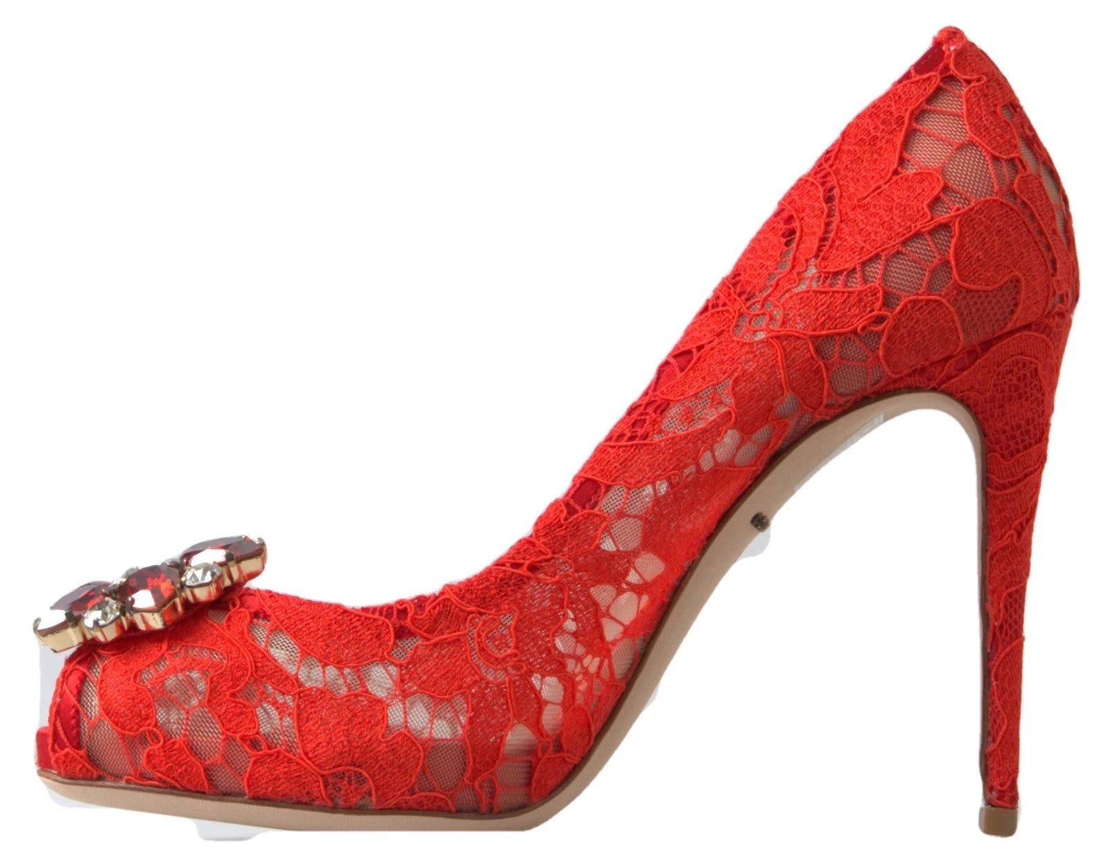 Dolce & Gabbana Red Taormina Lace Crystal Heels Pumps Shoes by Dolce & Gabbana