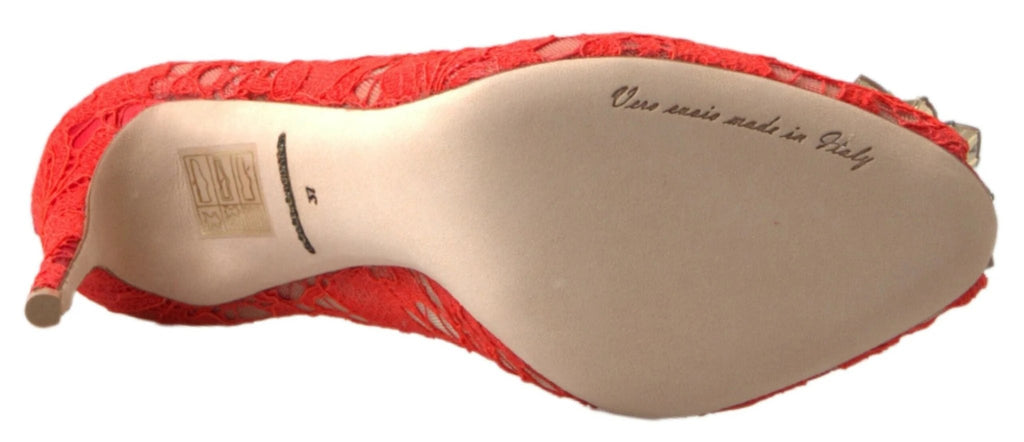 Dolce & Gabbana Red Taormina Lace Crystal Heels Pumps Shoes by Dolce & Gabbana