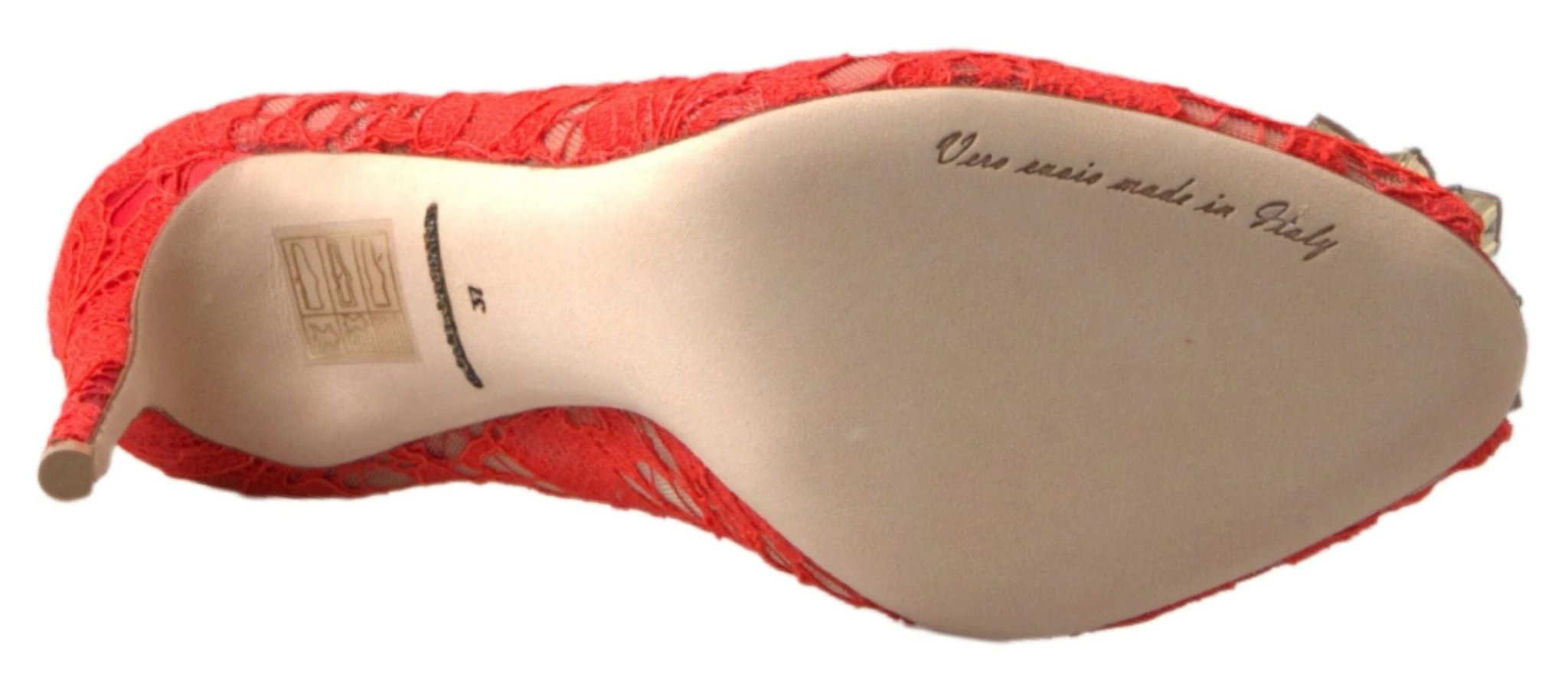 Dolce & Gabbana Red Taormina Lace Crystal Heels Pumps Shoes by Dolce & Gabbana