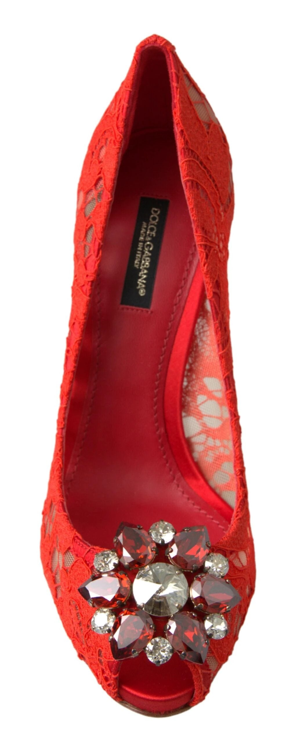 Dolce & Gabbana Red Taormina Lace Crystal Heels Pumps Shoes by Dolce & Gabbana