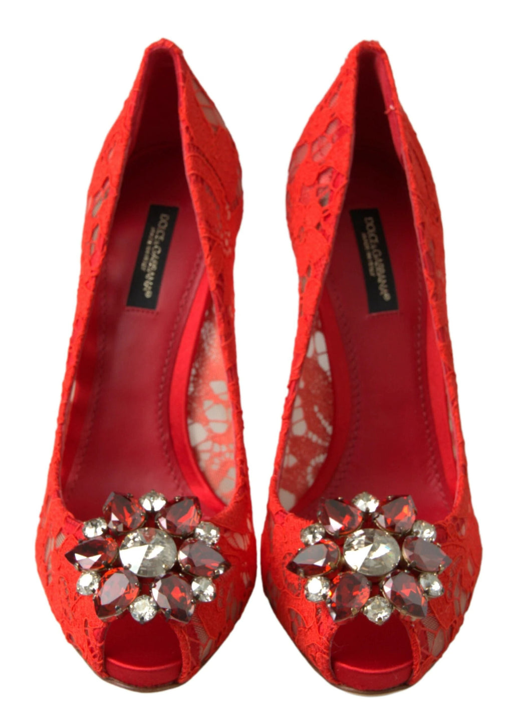 Dolce & Gabbana Red Taormina Lace Crystal Heels Pumps Shoes by Dolce & Gabbana