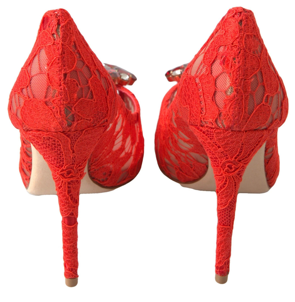 Dolce & Gabbana Red Taormina Lace Crystal Heels Pumps Shoes by Dolce & Gabbana