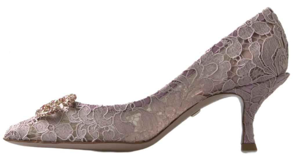 Dolce & Gabbana Pink Floral Lace DG Crystal Pumps Shoes by Dolce & Gabbana