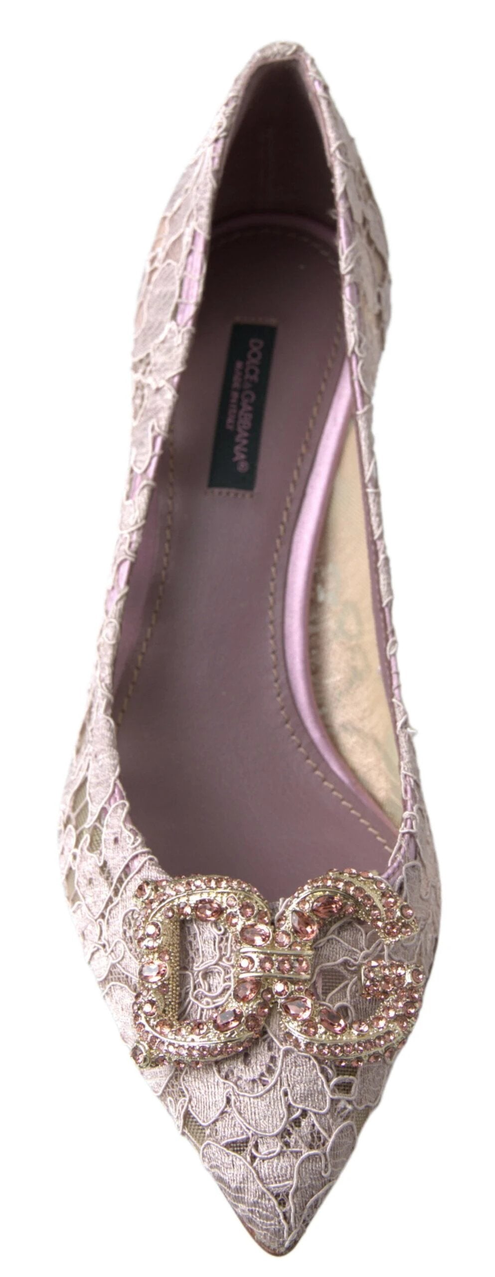 Dolce & Gabbana Pink Floral Lace DG Crystal Pumps Shoes by Dolce & Gabbana