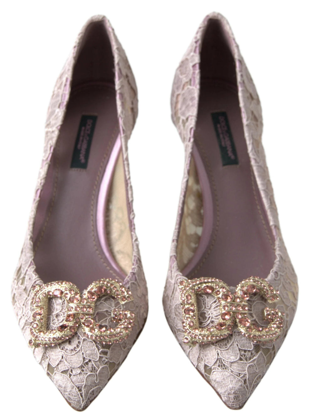 Dolce & Gabbana Pink Floral Lace DG Crystal Pumps Shoes by Dolce & Gabbana