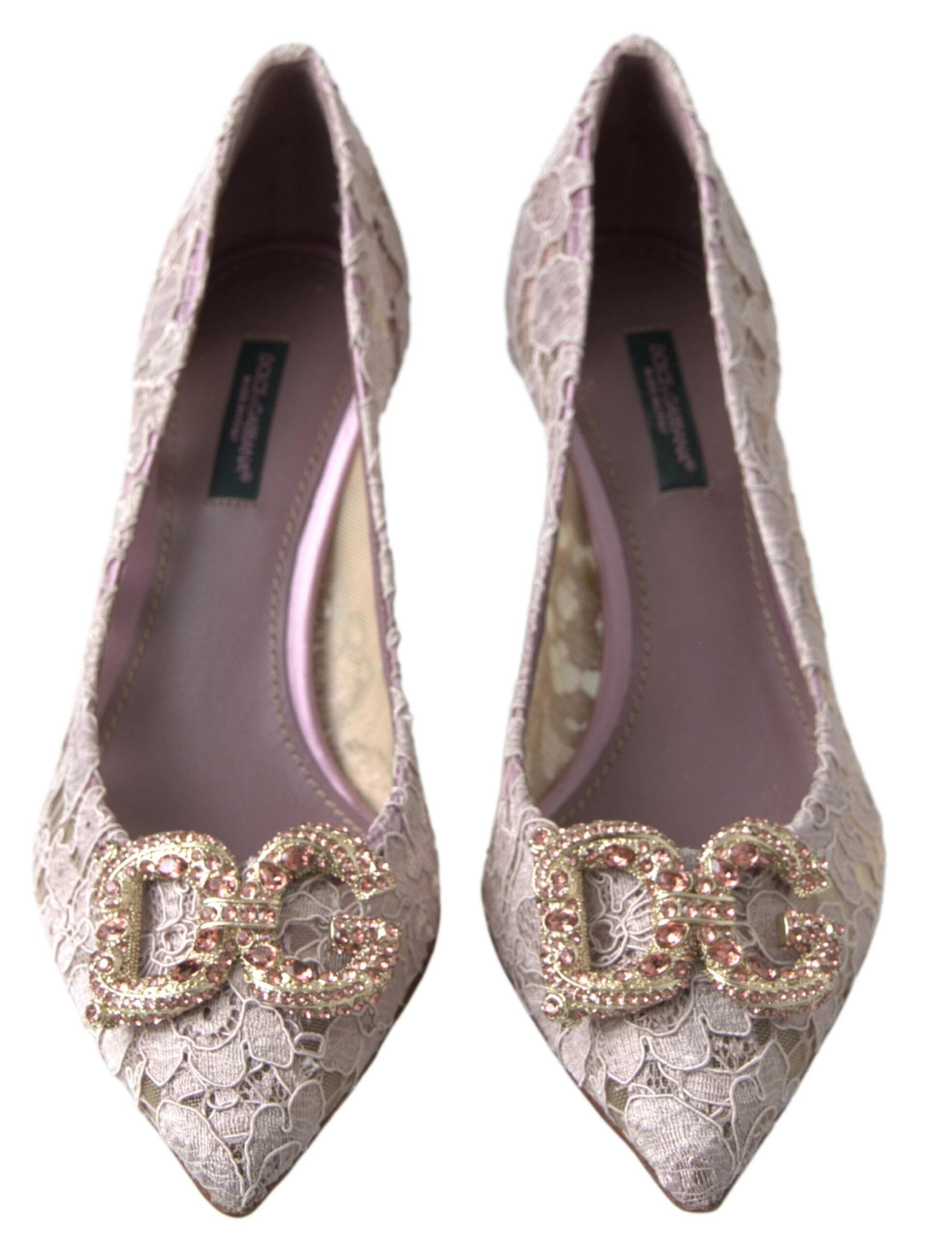 Dolce & Gabbana Pink Floral Lace DG Crystal Pumps Shoes by Dolce & Gabbana