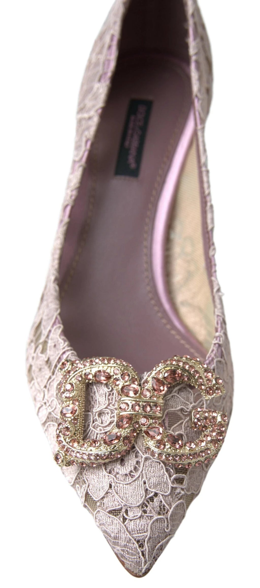 Dolce & Gabbana Pink Floral Lace DG Crystal Pumps Shoes by Dolce & Gabbana