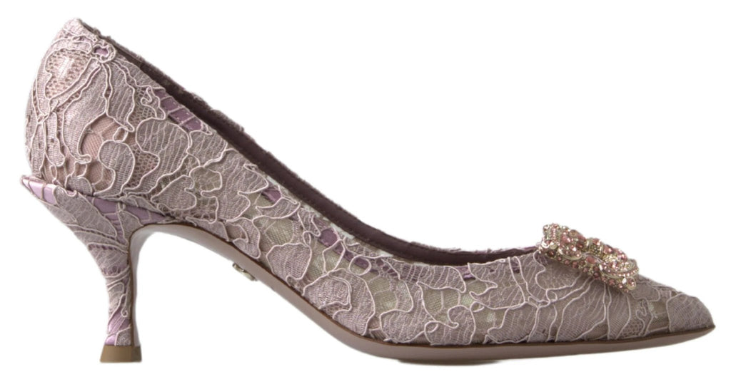 Dolce & Gabbana Pink Floral Lace DG Crystal Pumps Shoes by Dolce & Gabbana