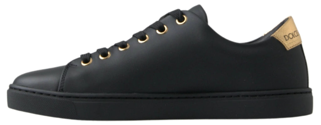 Dolce & Gabbana Black Gold Leather Classic Sneakers Shoes by Dolce & Gabbana