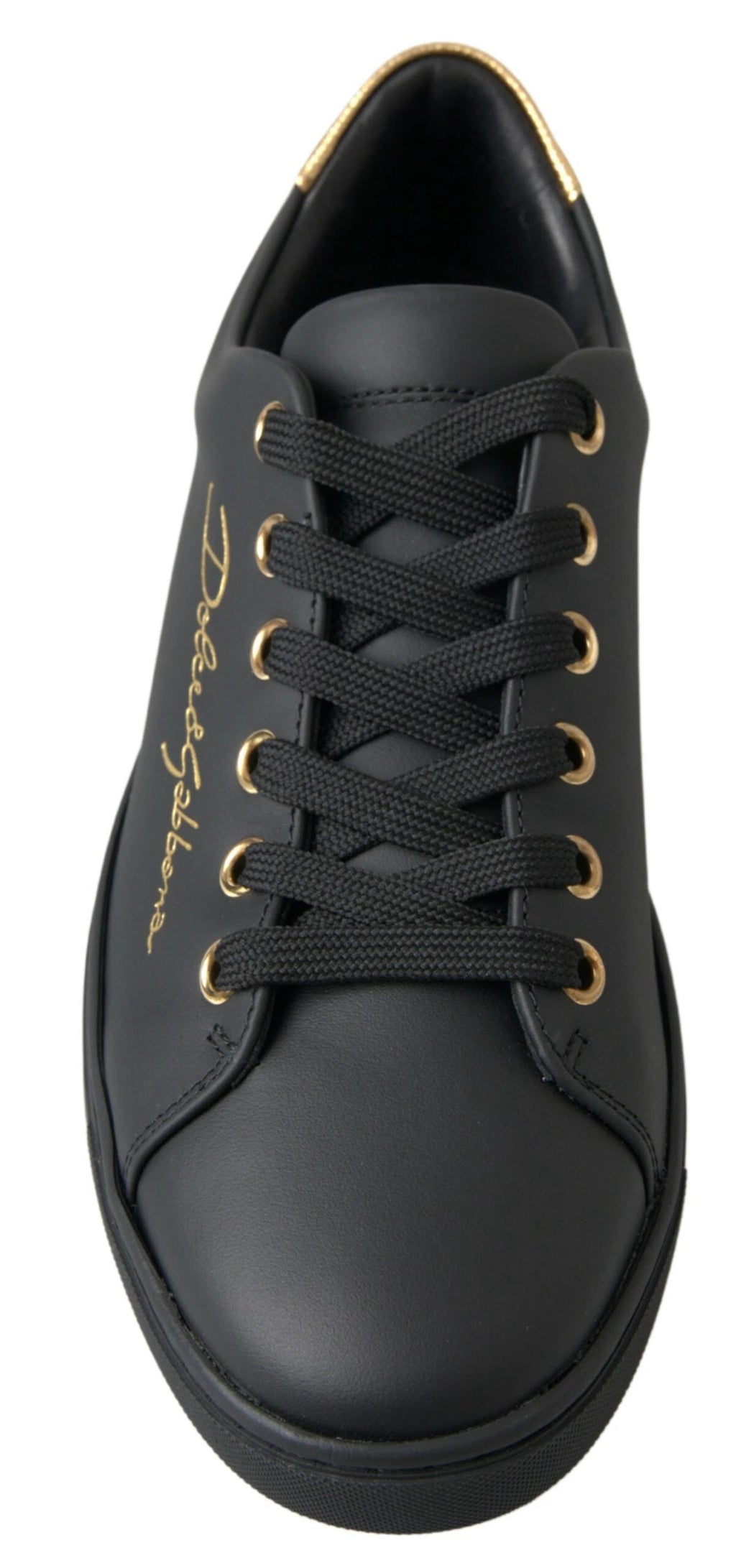Dolce & Gabbana Black Gold Leather Classic Sneakers Shoes by Dolce & Gabbana
