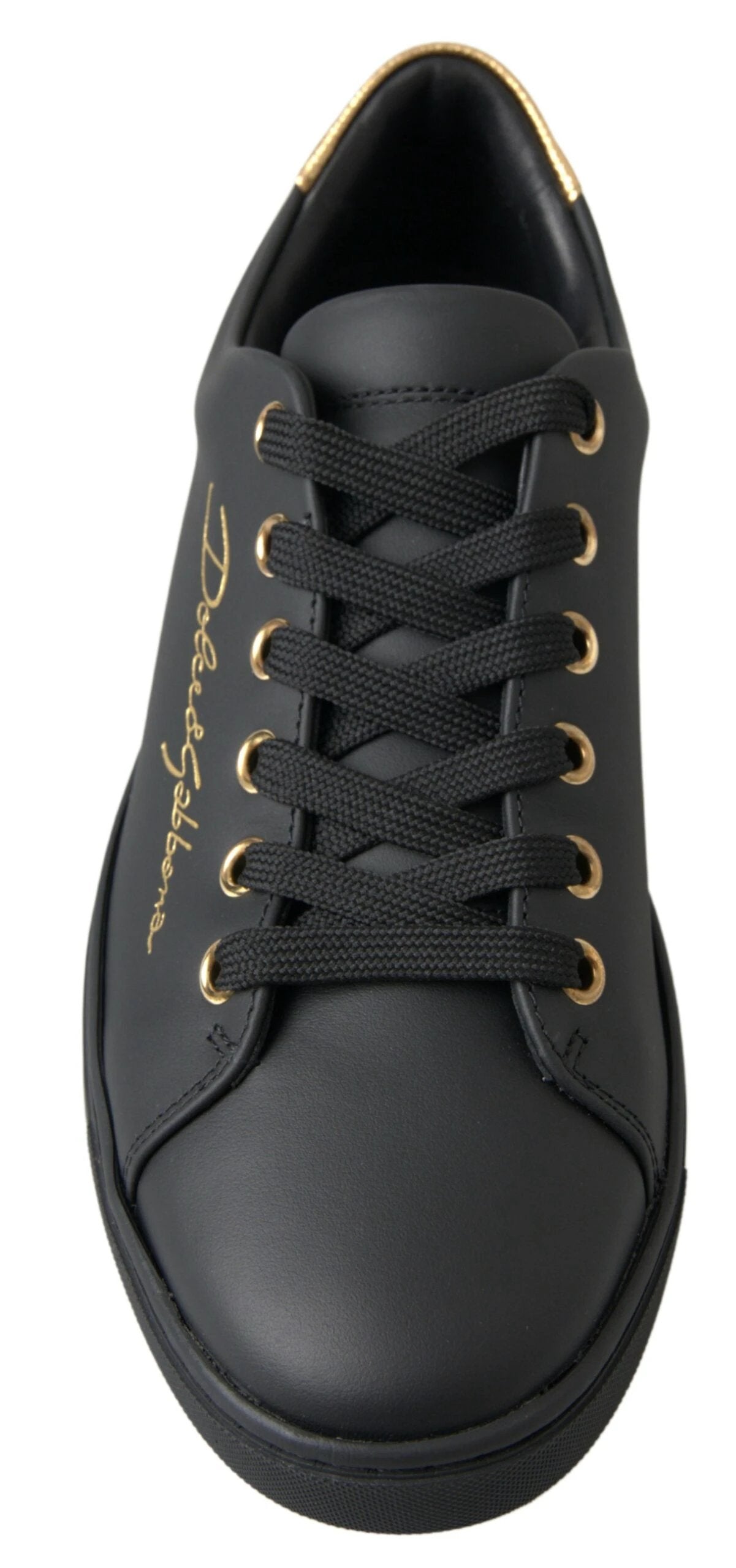 Dolce & Gabbana Black Gold Leather Classic Sneakers Shoes by Dolce & Gabbana
