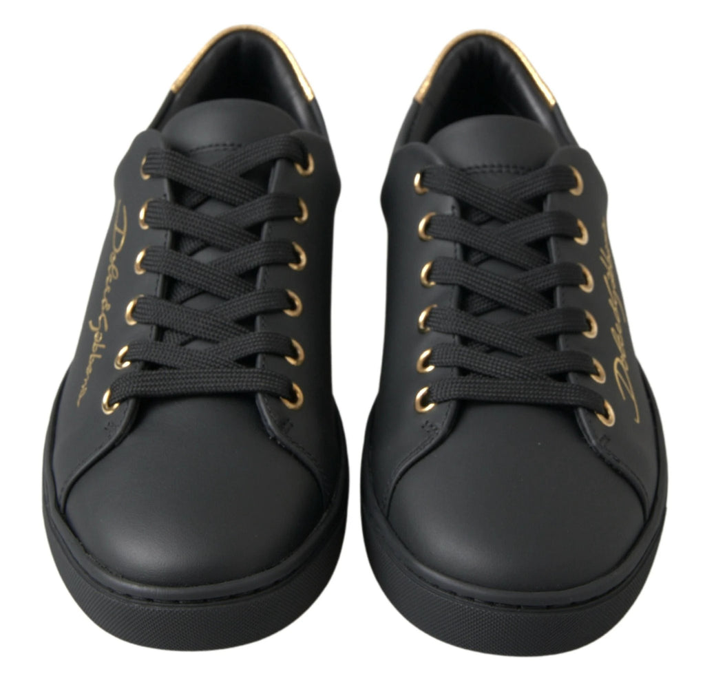Dolce & Gabbana Black Gold Leather Classic Sneakers Shoes by Dolce & Gabbana