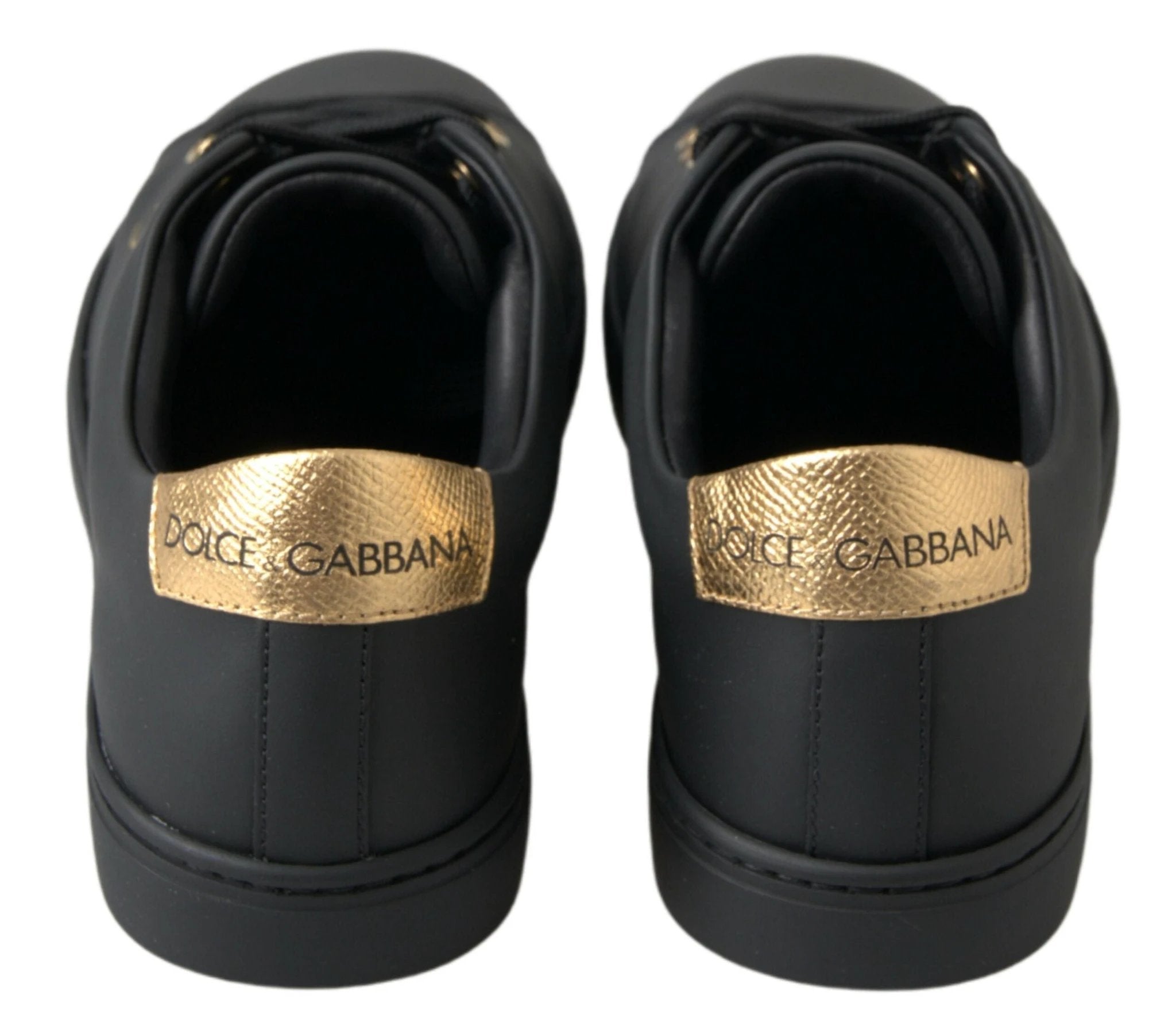 Dolce & Gabbana Black Gold Leather Classic Sneakers Shoes by Dolce & Gabbana