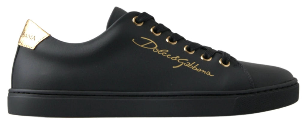 Dolce & Gabbana Black Gold Leather Classic Sneakers Shoes by Dolce & Gabbana