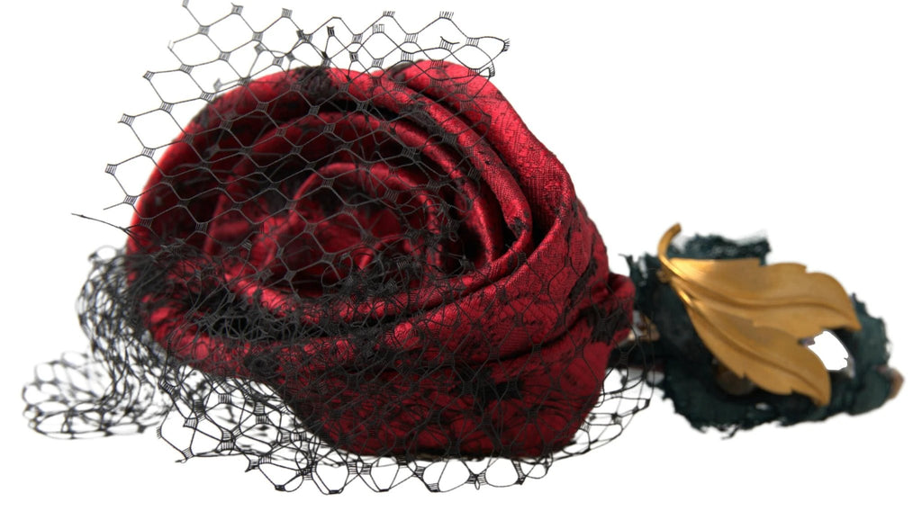 Dolce & Gabbana Red with multicolor Rose Silk Crystal Netted Logo Diadem Headband by Dolce & Gabbana