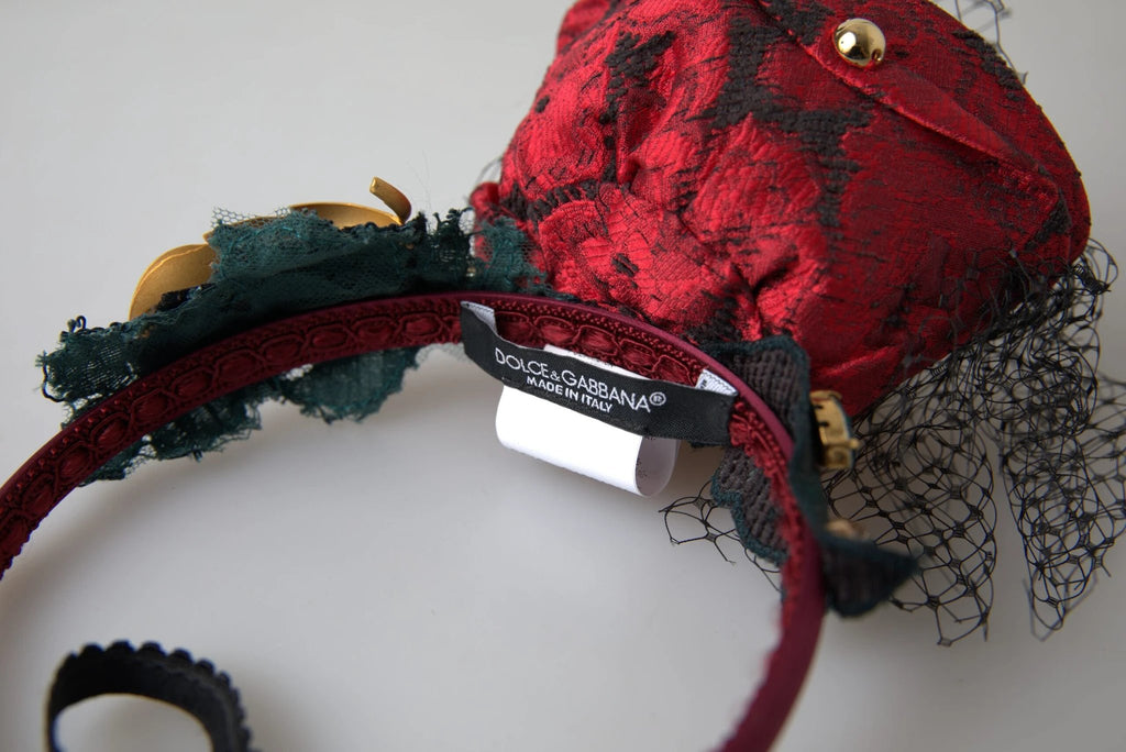 Dolce & Gabbana Red with multicolor Rose Silk Crystal Netted Logo Diadem Headband by Dolce & Gabbana