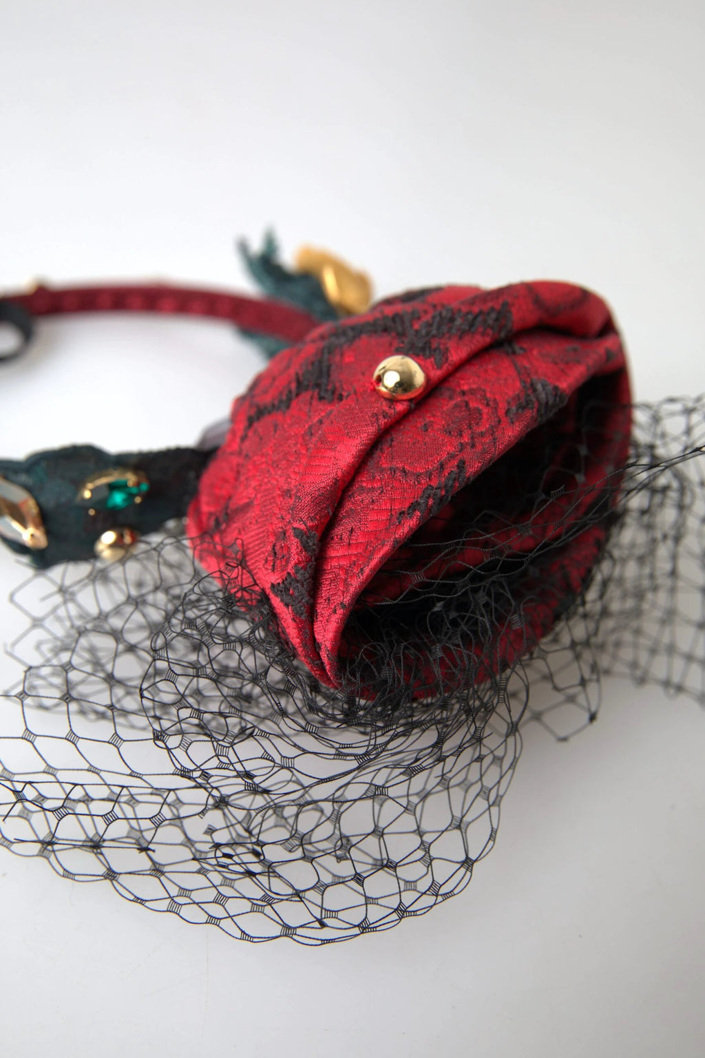 Dolce & Gabbana Red with multicolor Rose Silk Crystal Netted Logo Diadem Headband by Dolce & Gabbana