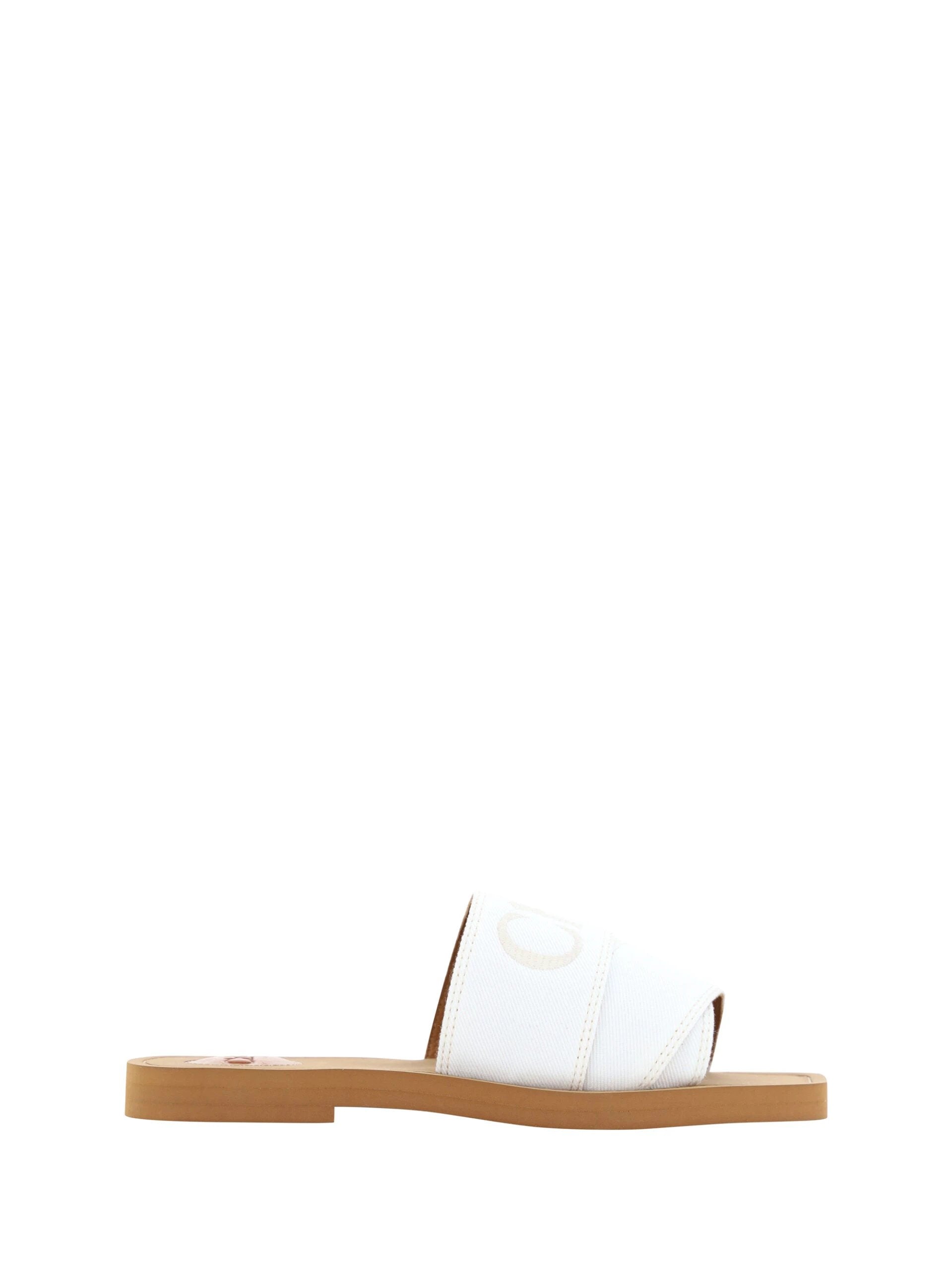 Chloé White Cotton Slides Woody Sandals by Chloé