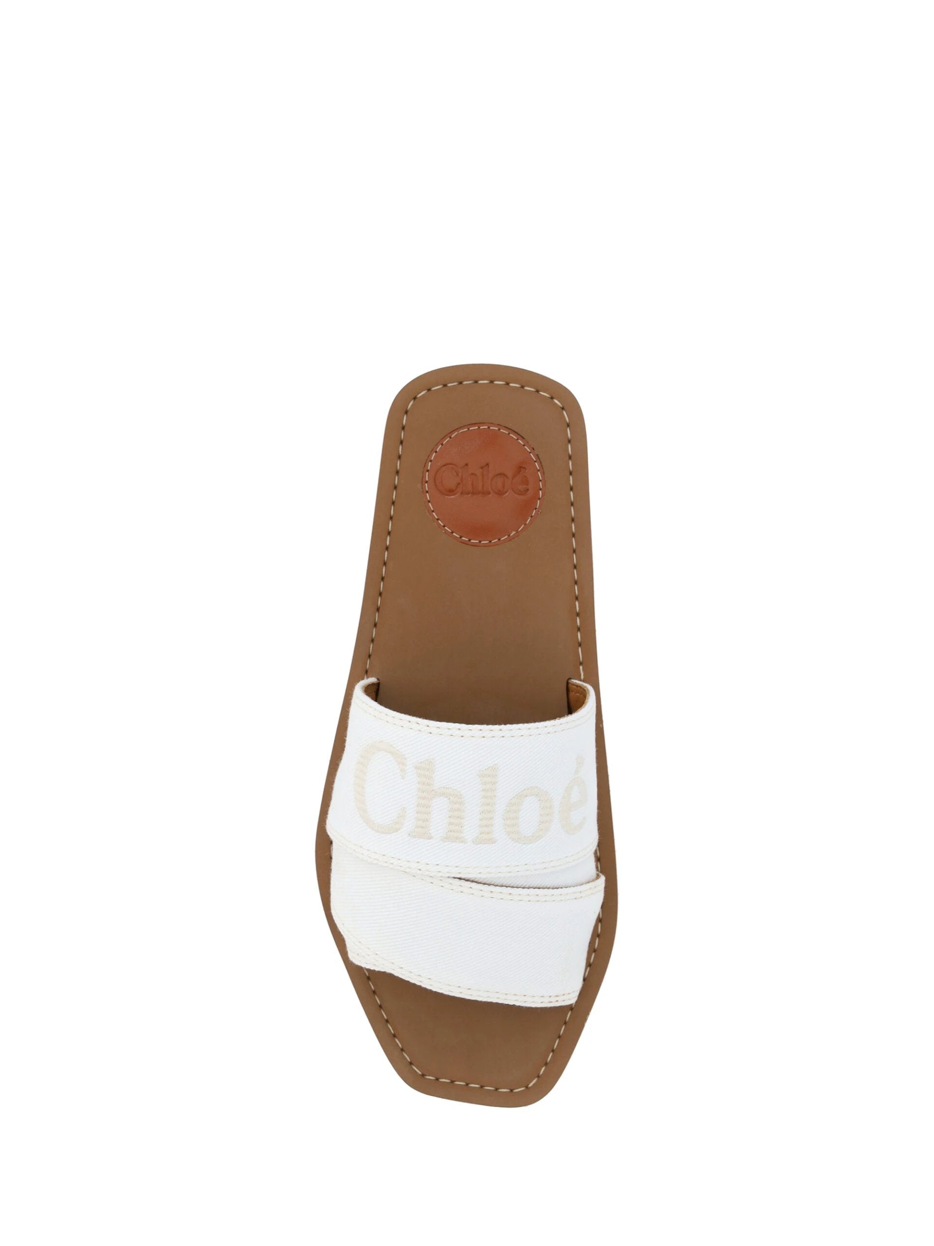 Chloé White Cotton Slides Woody Sandals by Chloé