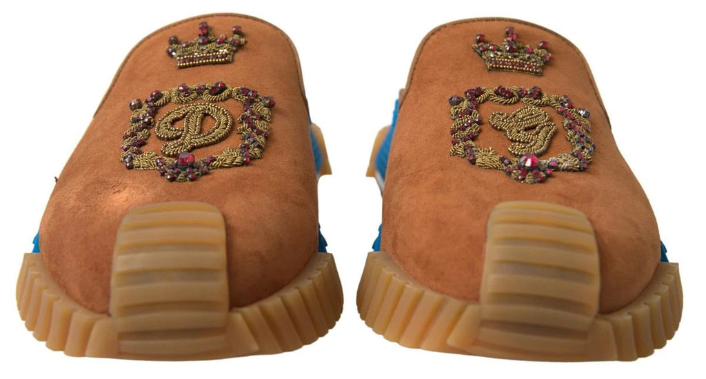 Dolce & Gabbana Brown Suede Crown Logo NS1 Slides Sandals by Dolce & Gabbana