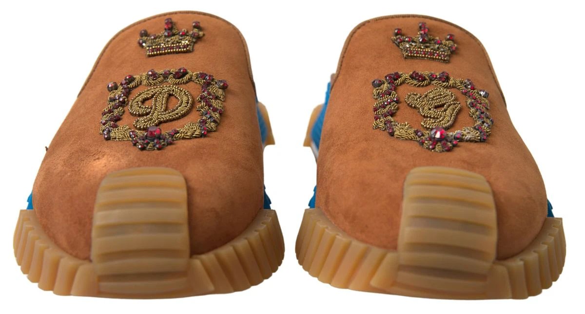 Dolce & Gabbana Brown Suede Crown Logo NS1 Slides Sandals by Dolce & Gabbana