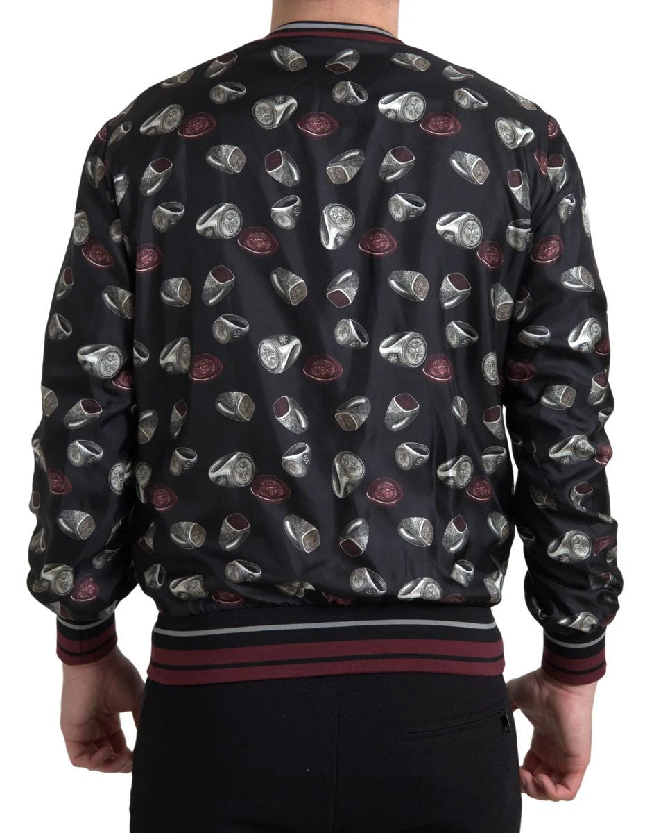 Dolce & Gabbana Black Ring Print Silk Crewneck Sweater by Dolce & Gabbana