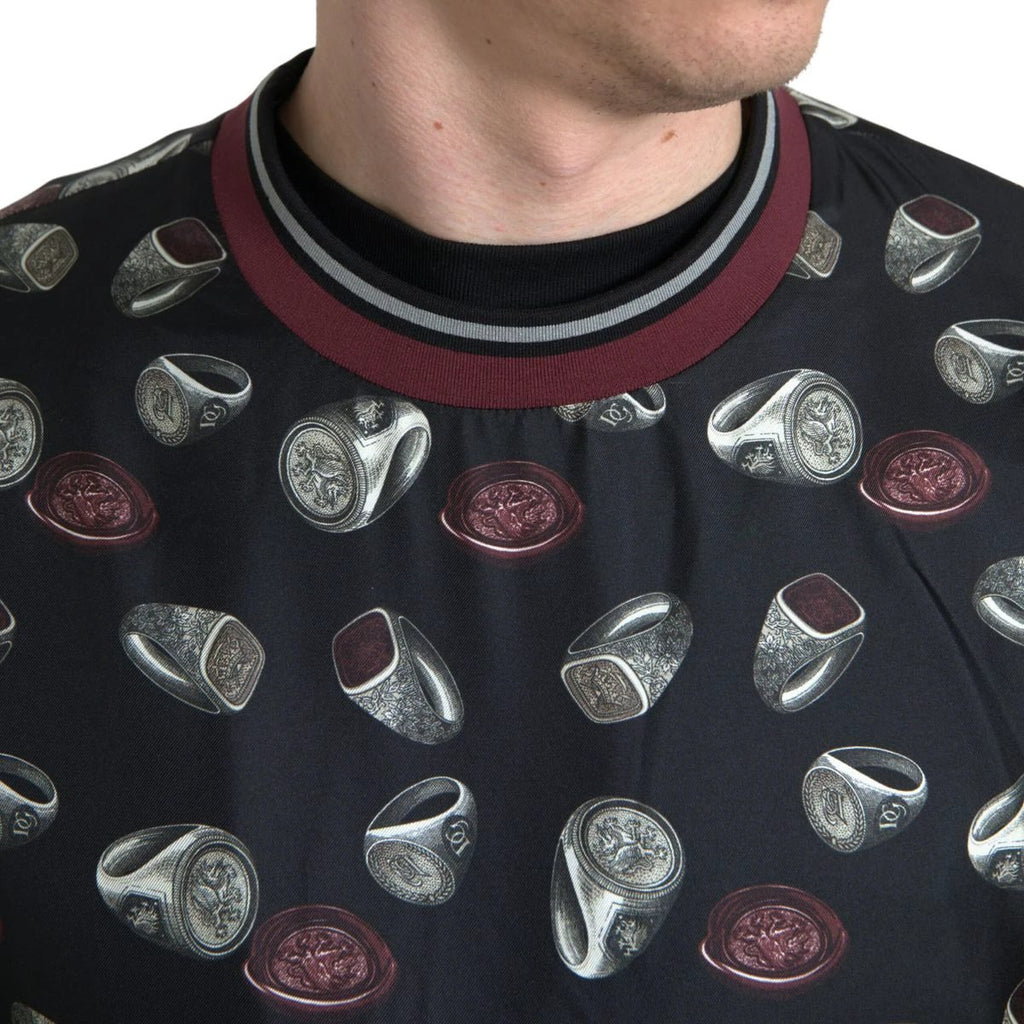 Dolce & Gabbana Black Ring Print Silk Crewneck Sweater by Dolce & Gabbana